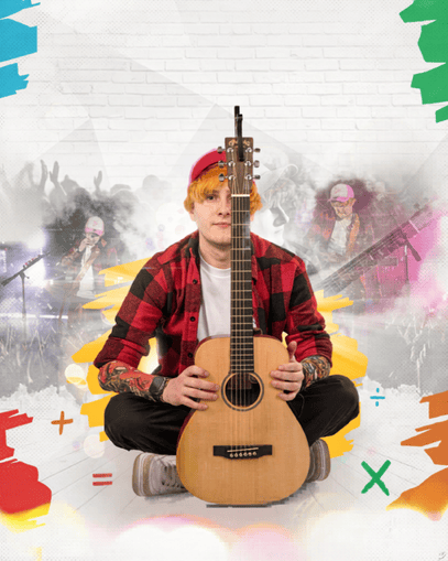 Musical performer with a guitar