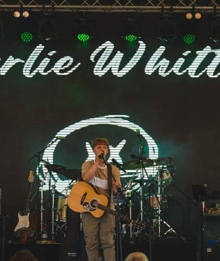 Musical performer on stage with guitar